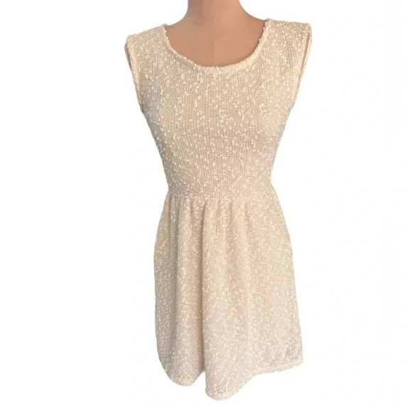 The Impeccable Pig Textured Ivory Open Back Mini Dress Size Small - Picture 1 of 9